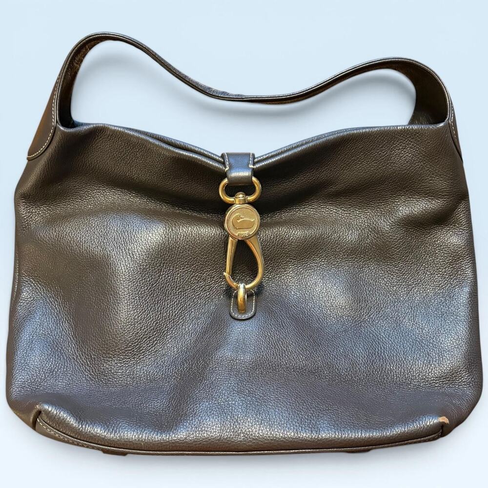 Dooney & Bourke Hobo Bag Womens Large Black Leather Shoulder Pink Lining Gold